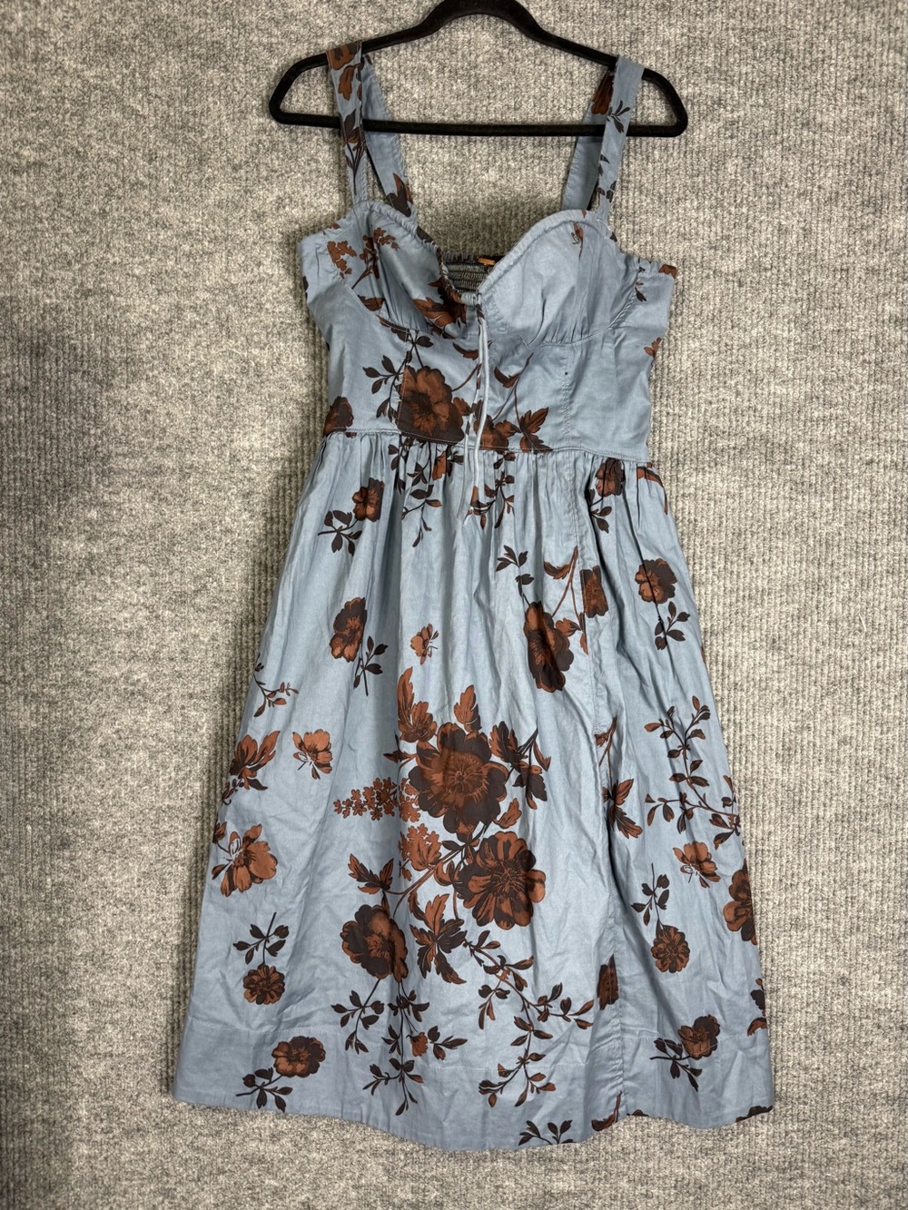 FREE PEOPLE Laters Baby Midi Dress Storm Blue Brown Milkmaid Cinch Bust Size M - Picture 5 of 12